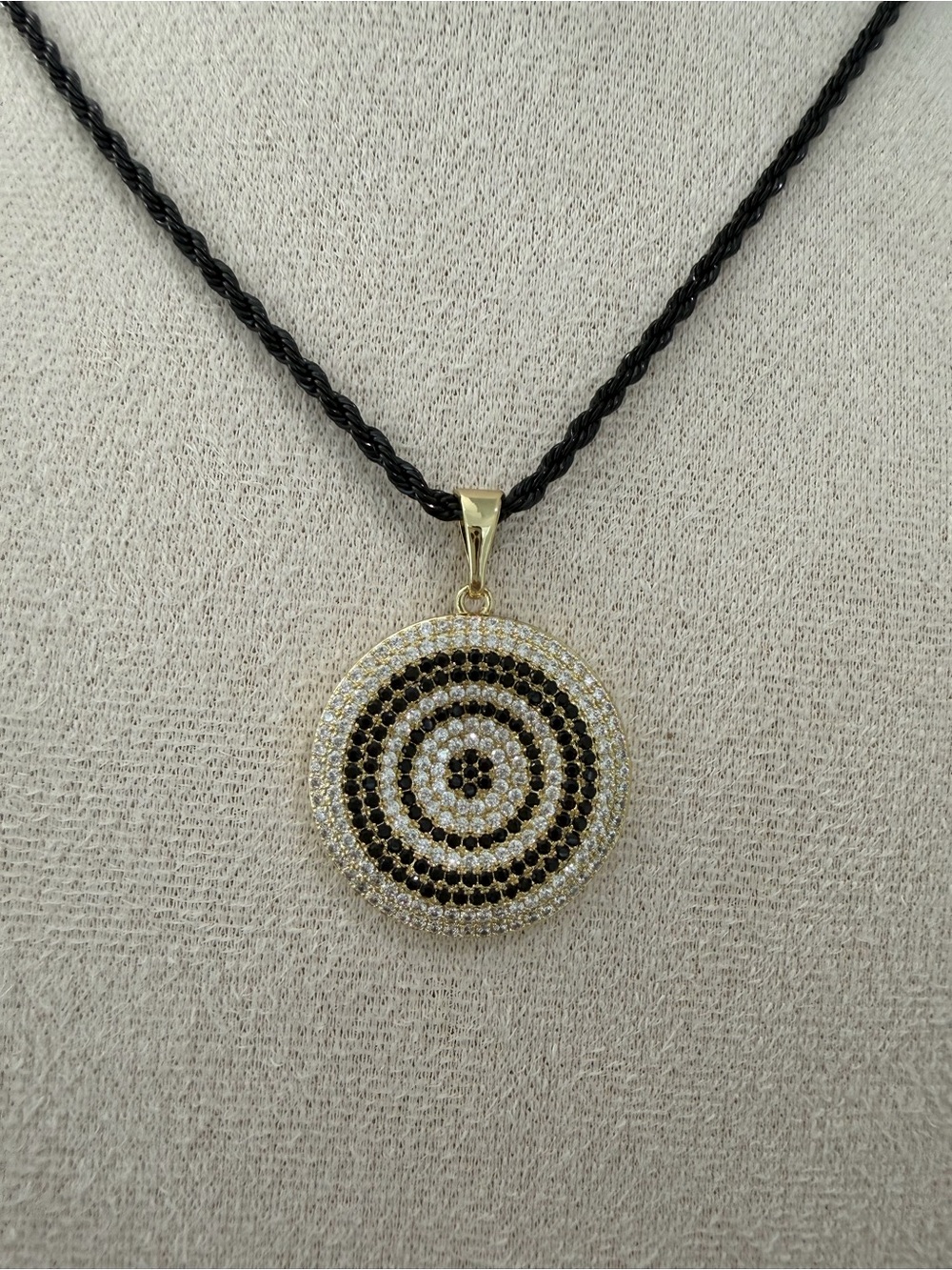 14K Gold Plated Gold and Black Pavé Circle Pendant Necklace - Women Jewelry